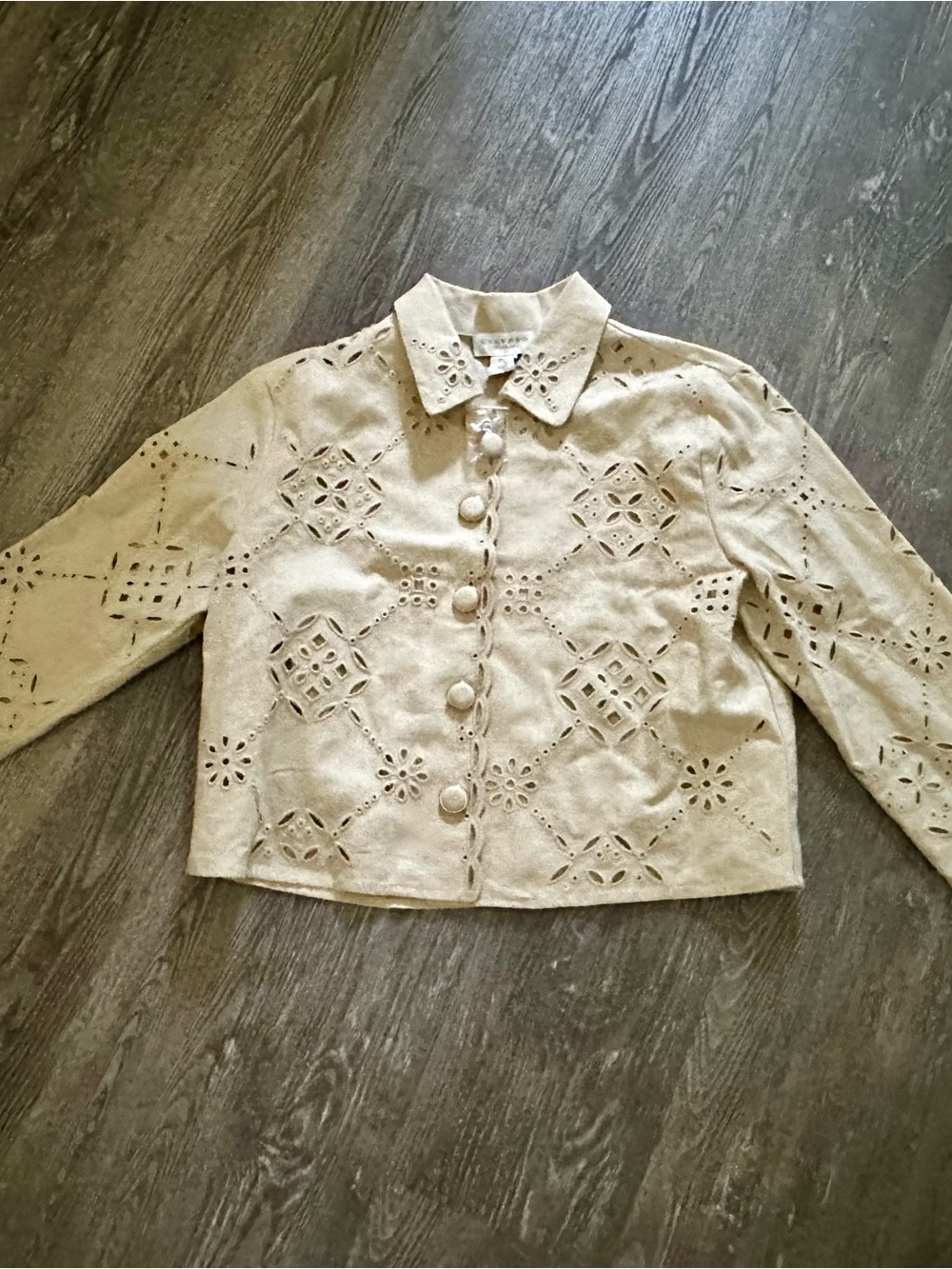 Calypso St. Barth Cream Eyelet Cutout Cropped Jacket